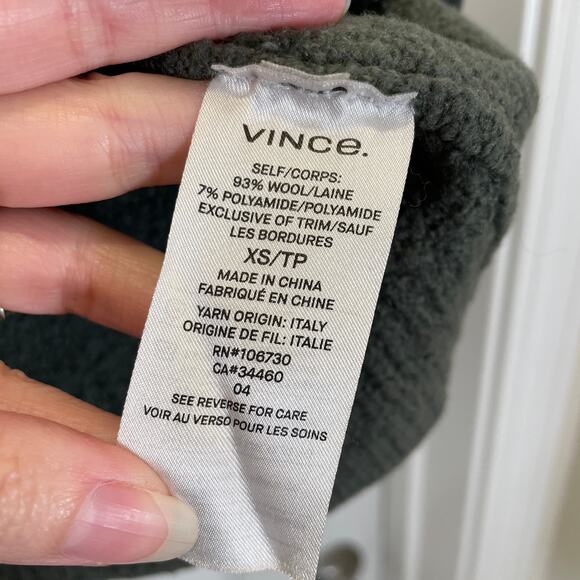 Vince Mock Neck Wool Sweater Boxy Green Minimalist Chunky Textured XS - Picture 3 of 5